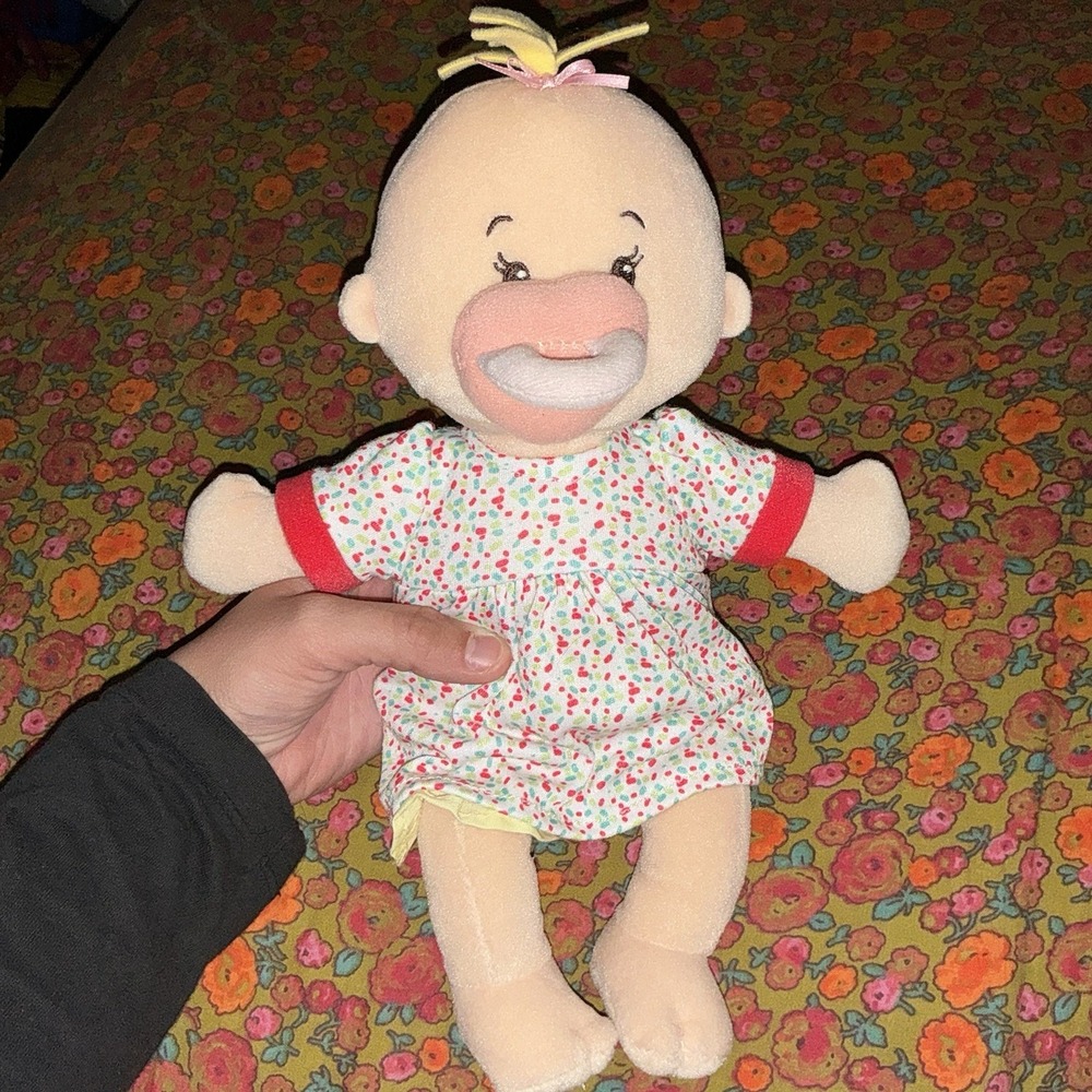 Manhattan Toy Wee Baby Stella Soft Doll Blonde Magnetic Pacifier Diaper Dress